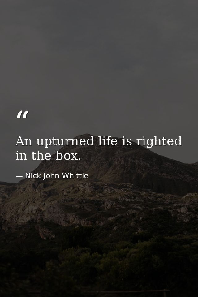 An upturned life is righted in the box. — Nick John Whittle