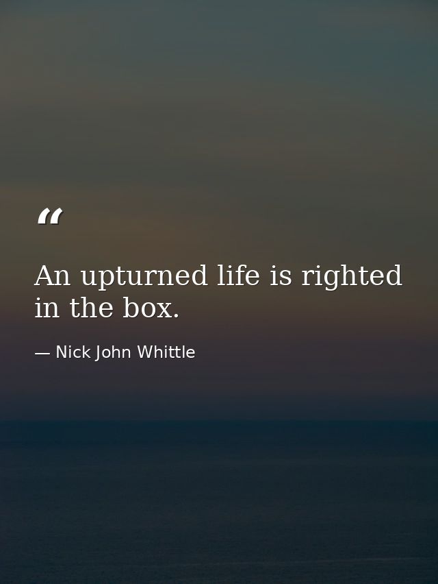 An upturned life is righted in the box. — Nick John Whittle