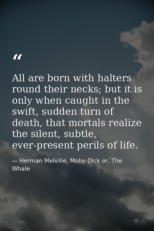 All are born with halters round their necks; but it is only when caught in the swift, sudden turn of death, that mortals — Herman Melville, Moby-Dick or, The Whale