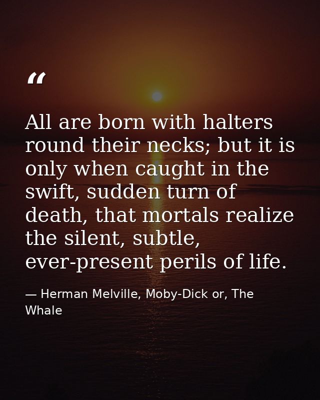 All are born with halters round their necks; but it is only when caught in the swift, sudden turn of death, that mortals — Herman Melville, Moby-Dick or, The Whale