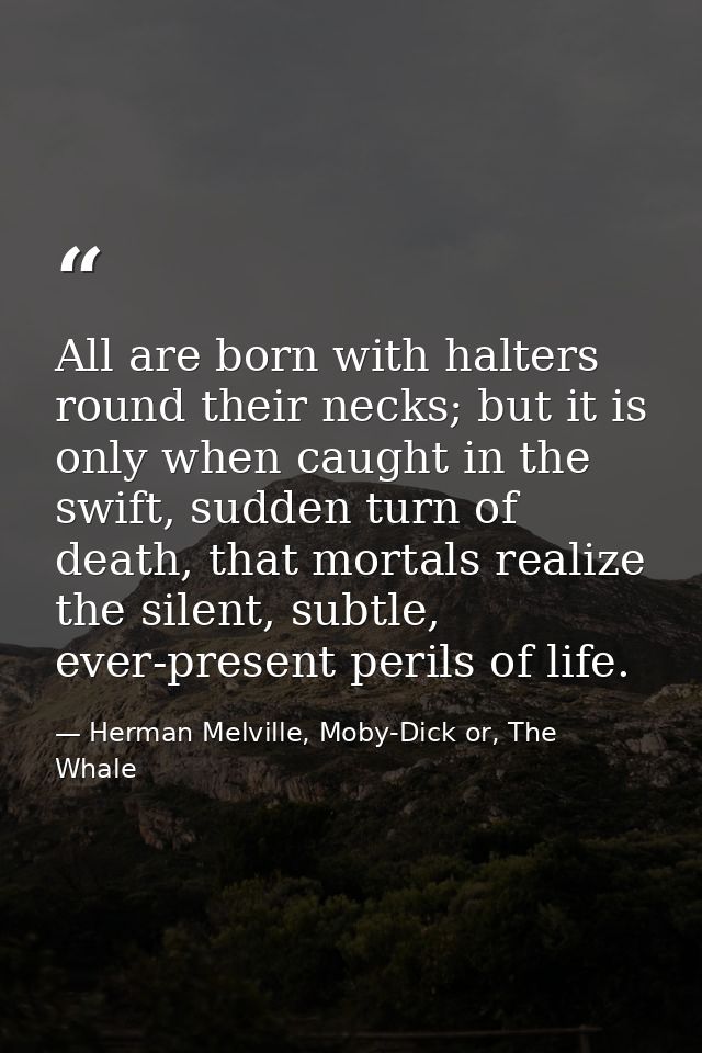 All are born with halters round their necks; but it is only when caught in the swift, sudden turn of death, that mortals — Herman Melville, Moby-Dick or, The Whale