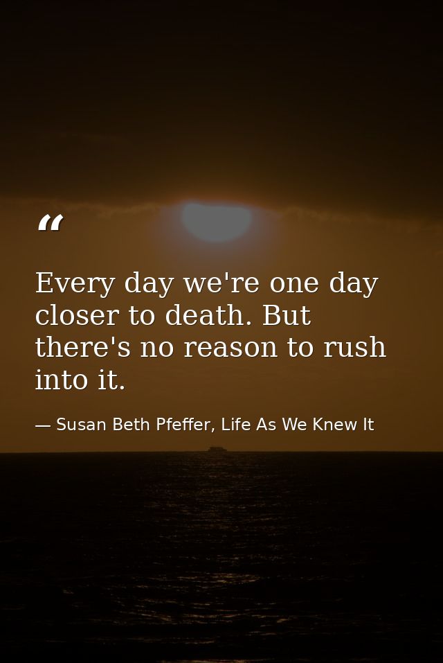 Every day we're one day closer to death. But there's no reason to rush into it. — Susan Beth Pfeffer, Life As We Knew It