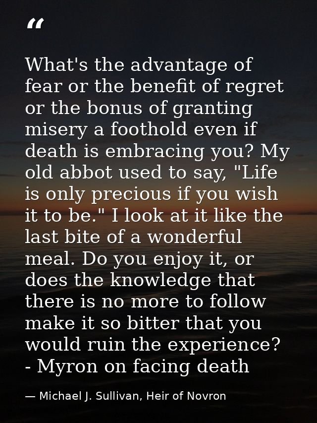 What's the advantage of fear or the benefit of regret or the bonus of granting misery a foothold even if death is embrac — Michael J. Sullivan, Heir of Novron