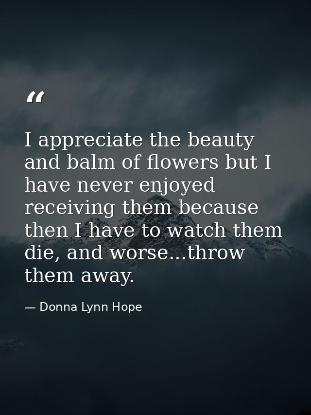 I appreciate the beauty and balm of flowers but I have never enjoyed receiving them because then I have to watch them di — Donna Lynn Hope