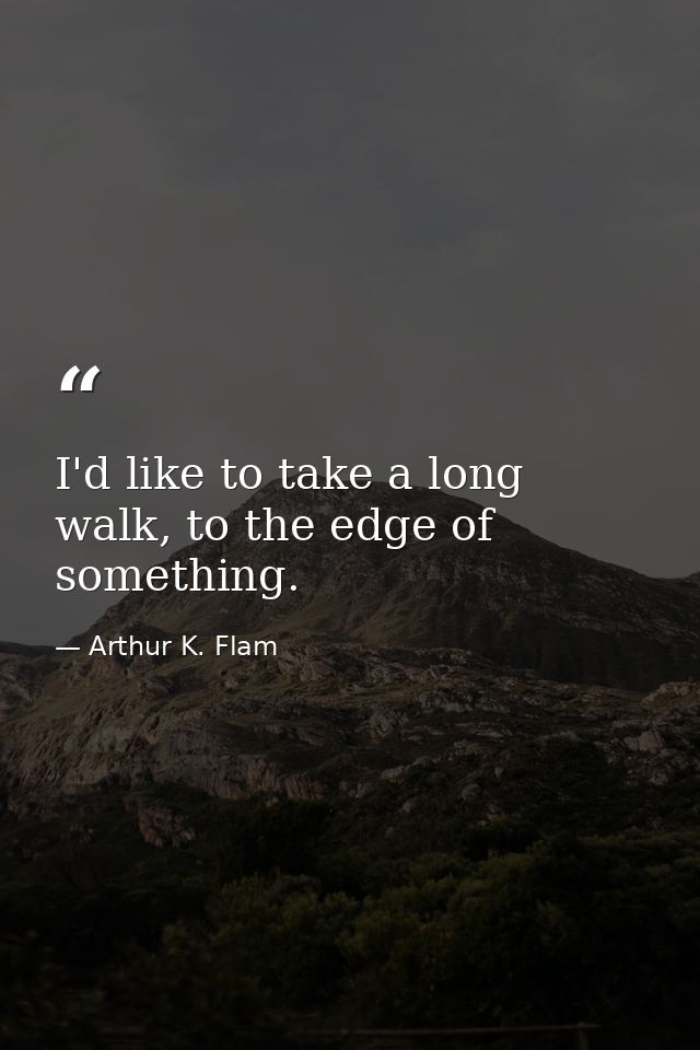 I'd like to take a long walk, to the edge of something. — Arthur K. Flam