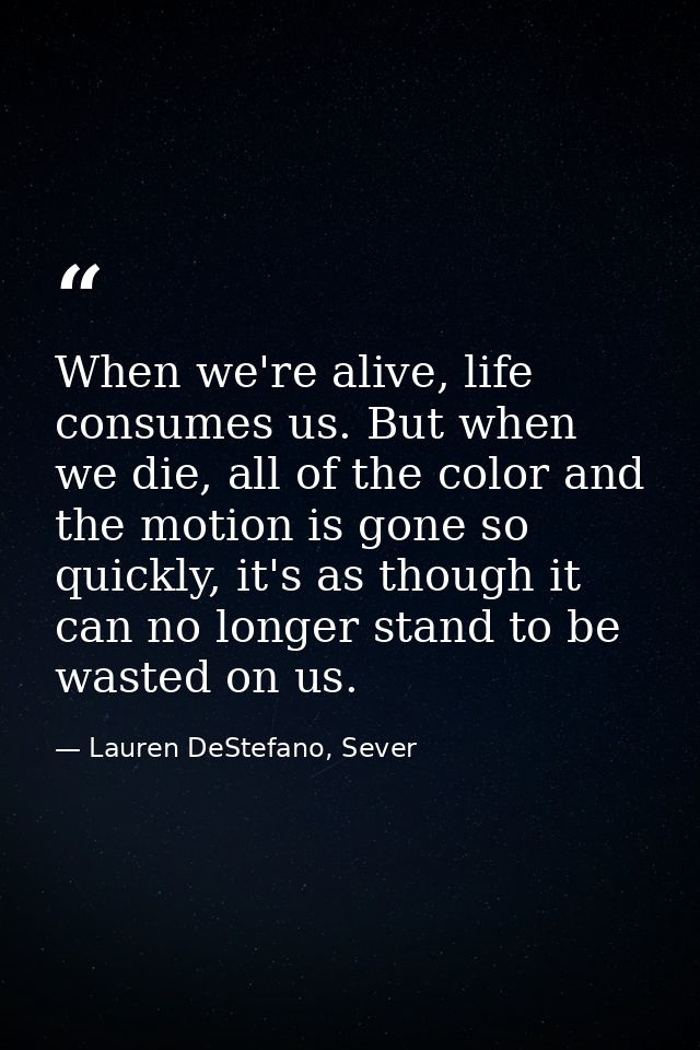 When we're alive, life consumes us. But when we die, all of the color and the motion is gone so quickly, it's as though  — Lauren DeStefano, Sever