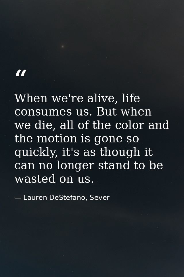 When we're alive, life consumes us. But when we die, all of the color and the motion is gone so quickly, it's as though  — Lauren DeStefano, Sever