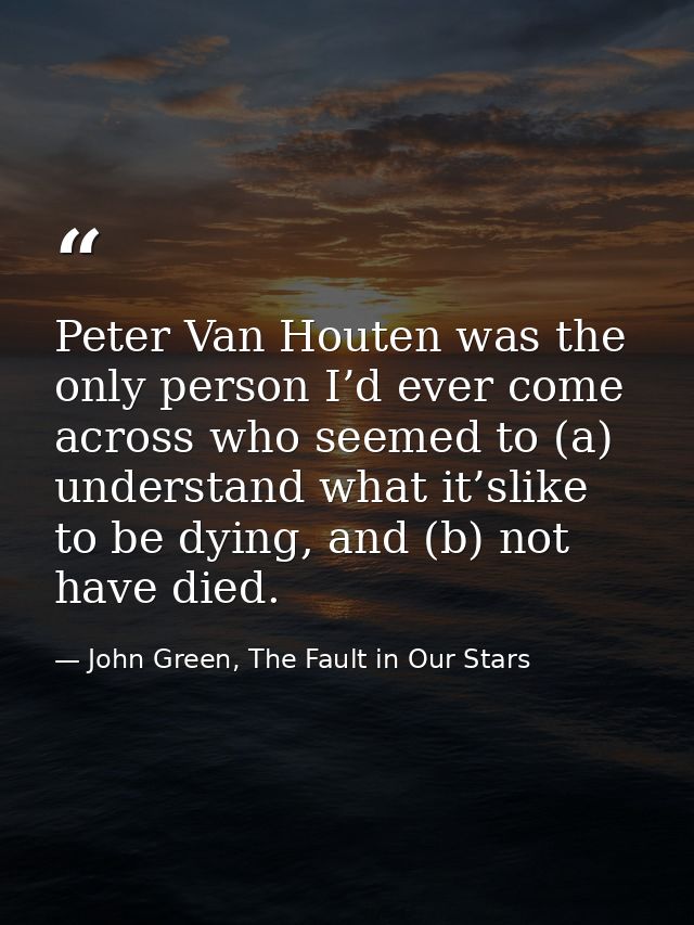 Peter Van Houten was the only person I’d ever come across who seemed to (a) understand what it’slike to be dying, and (b — John Green, The Fault in Our Stars
