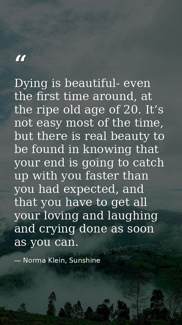 Dying is beautiful- even the first time around, at the ripe old age of 20. It’s not easy most of the time, but there is  — Norma Klein, Sunshine