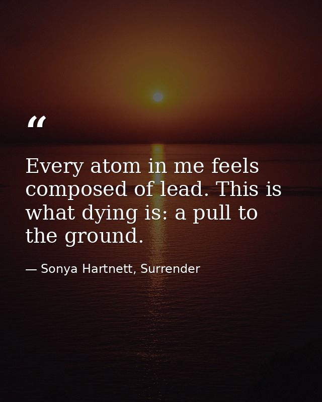 Every atom in me feels composed of lead. This is what dying is: a pull to the ground. — Sonya Hartnett, Surrender