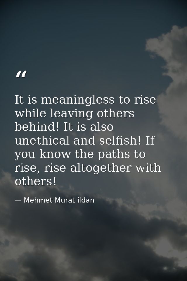 It is meaningless to rise while leaving others behind! It is also unethical and selfish! If you know the paths to rise,  — Mehmet Murat ildan
