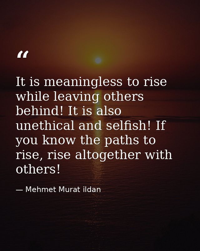 It is meaningless to rise while leaving others behind! It is also unethical and selfish! If you know the paths to rise,  — Mehmet Murat ildan
