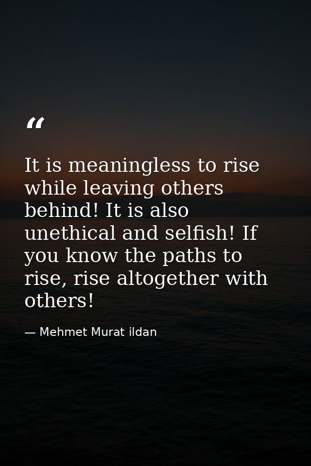 It is meaningless to rise while leaving others behind! It is also unethical and selfish! If you know the paths to rise,  — Mehmet Murat ildan