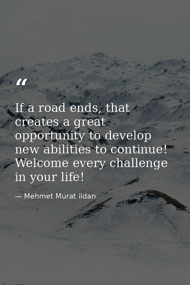 If a road ends, that creates a great opportunity to develop new abilities to continue! Welcome every challenge in your l — Mehmet Murat ildan