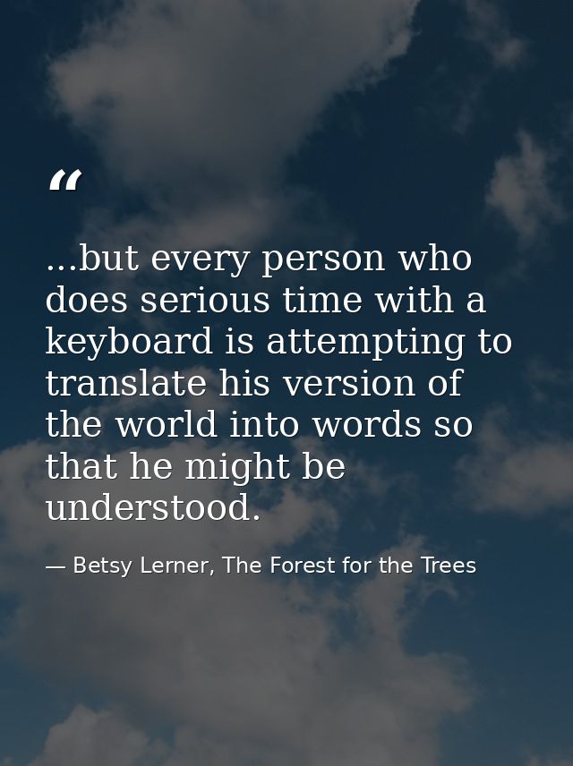 ...but every person who does serious time with a keyboard is attempting to translate his version of the world into words — Betsy Lerner, The Forest for the Trees