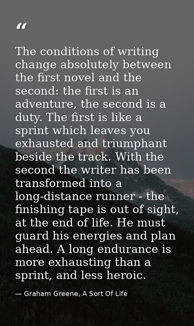 The conditions of writing change absolutely between the first novel and the second: the first is an adventure, the secon — Graham Greene, A Sort Of Life