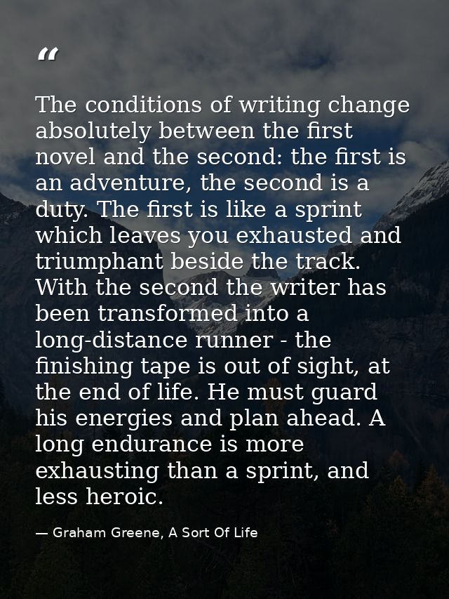 The conditions of writing change absolutely between the first novel and the second: the first is an adventure, the secon — Graham Greene, A Sort Of Life