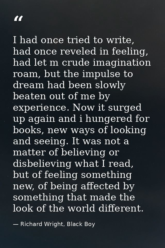 I had once tried to write, had once reveled in feeling, had let m crude imagination roam, but the impulse to dream had b — Richard Wright, Black Boy