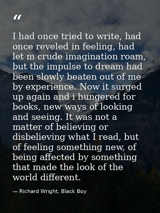 I had once tried to write, had once reveled in feeling, had let m crude imagination roam, but the impulse to dream had b — Richard Wright, Black Boy