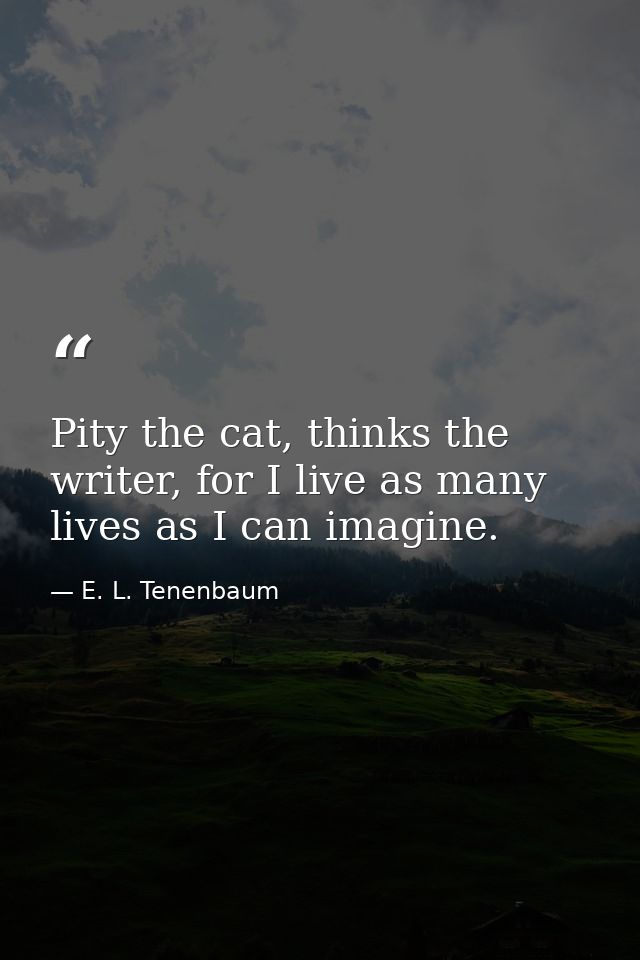 Pity the cat, thinks the writer, for I live as many lives as I can imagine. — E. L. Tenenbaum