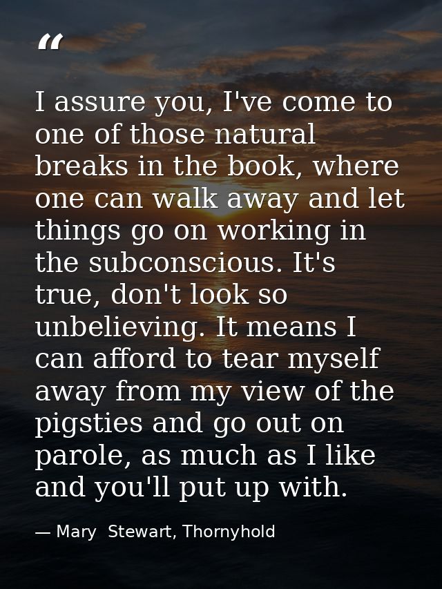 I assure you, I've come to one of those natural breaks in the book, where one can walk away and let things go on working — Mary  Stewart, Thornyhold