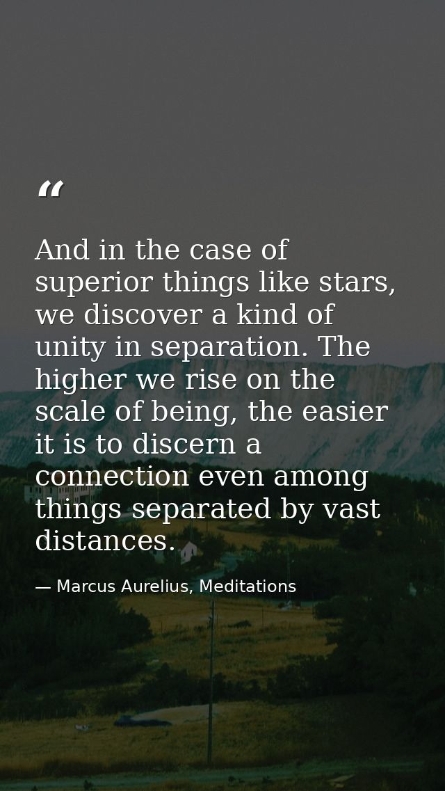 And in the case of superior things like stars, we discover a kind of unity in separation. The higher we rise on the scal — Marcus Aurelius, Meditations