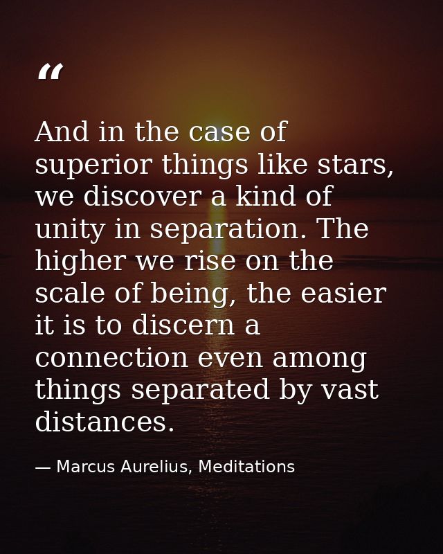 And in the case of superior things like stars, we discover a kind of unity in separation. The higher we rise on the scal — Marcus Aurelius, Meditations