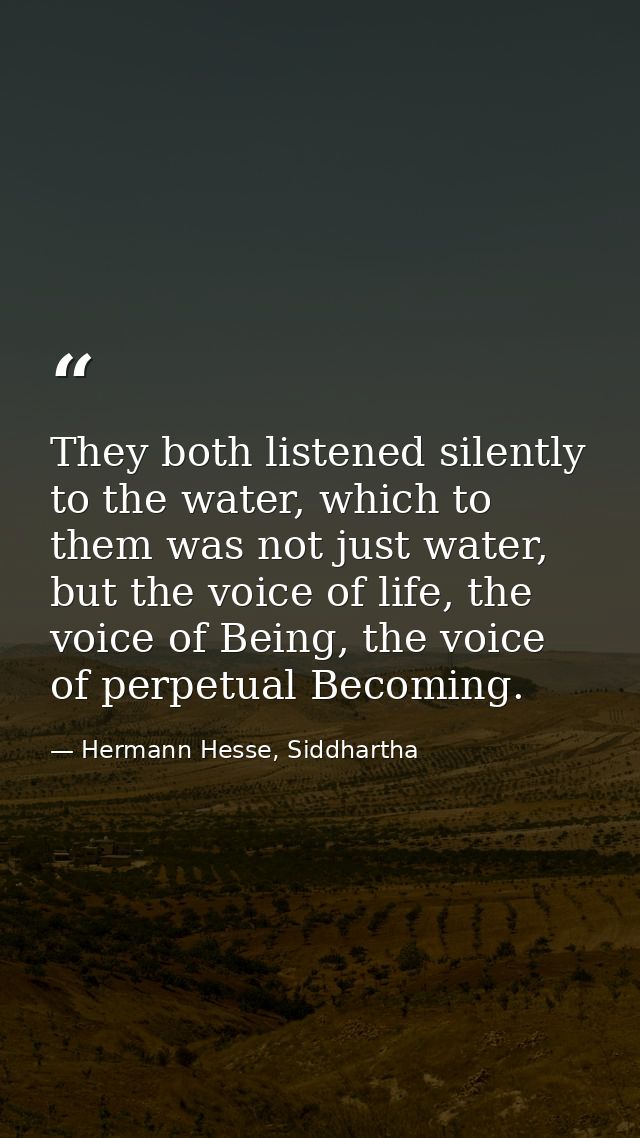 They both listened silently to the water, which to them was not just water, but the voice of life, the voice of Being, t — Hermann Hesse, Siddhartha