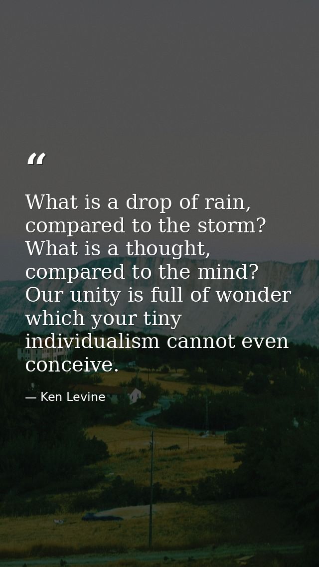 What is a drop of rain, compared to the storm? What is a thought, compared to the mind? Our unity is full of wonder whic — Ken Levine