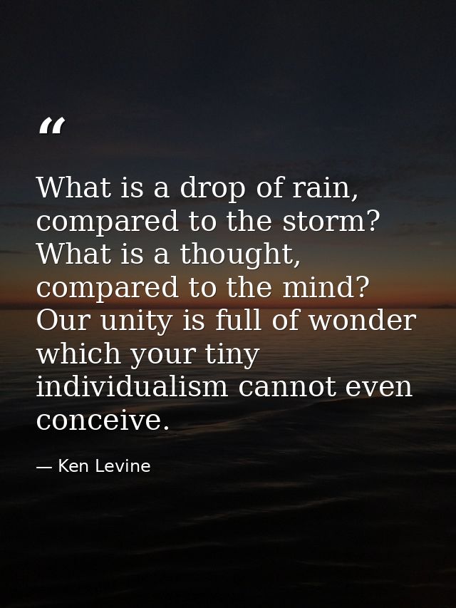 What is a drop of rain, compared to the storm? What is a thought, compared to the mind? Our unity is full of wonder whic — Ken Levine