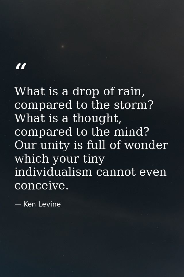 What is a drop of rain, compared to the storm? What is a thought, compared to the mind? Our unity is full of wonder whic — Ken Levine