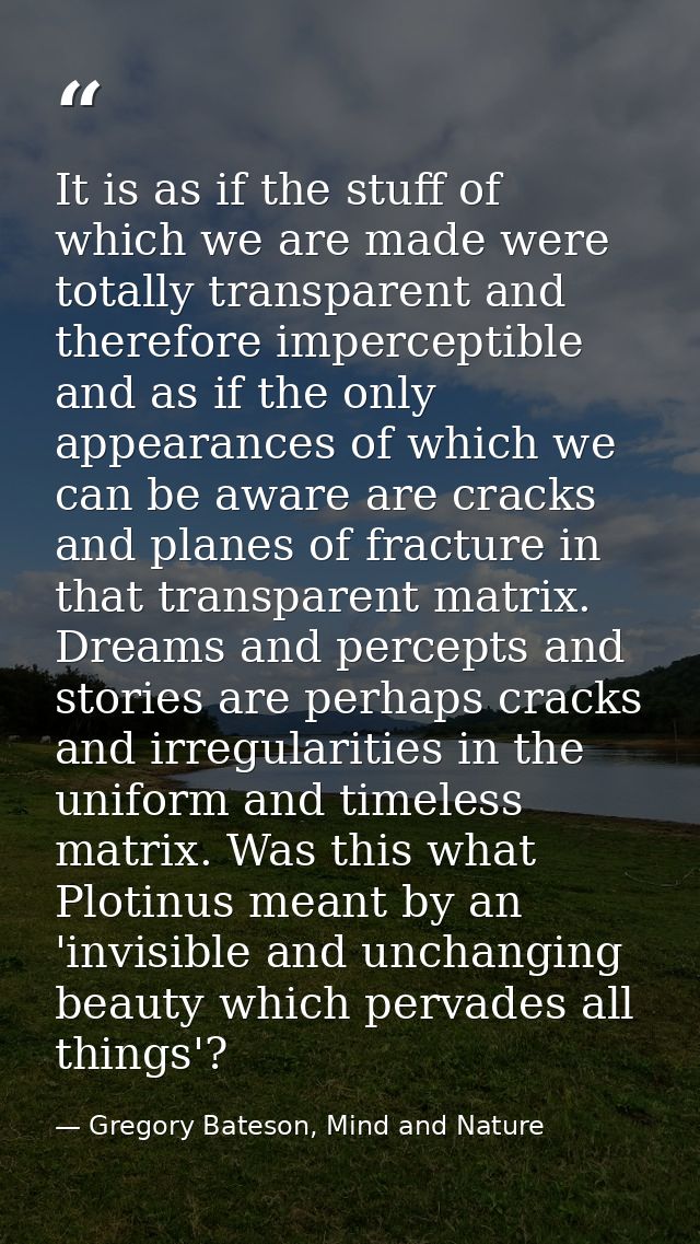 It is as if the stuff of which we are made were totally transparent and therefore imperceptible and as if the only appea — Gregory Bateson, Mind and Nature