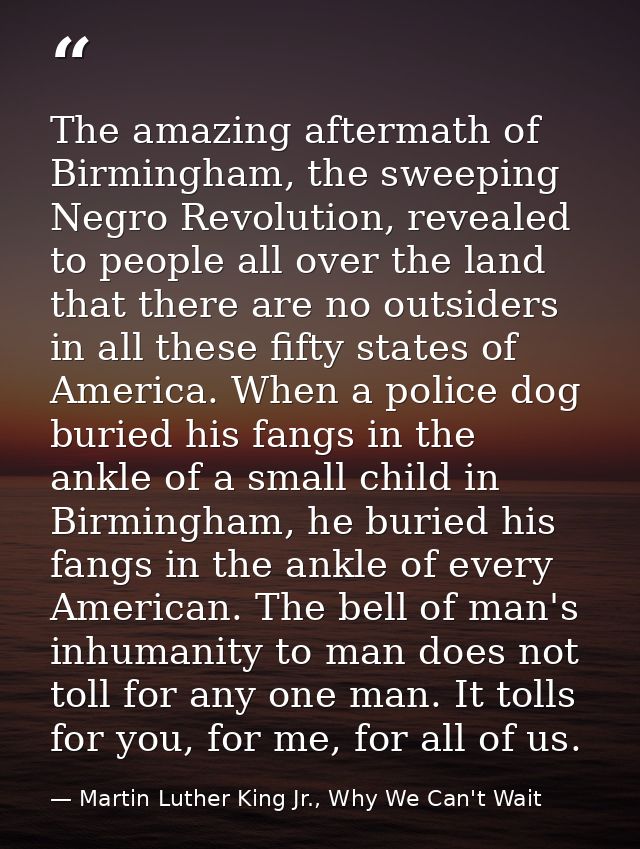 The amazing aftermath of Birmingham, the sweeping Negro Revolution, revealed to people all over the land that there are  — Martin Luther King Jr., Why We Can't Wait