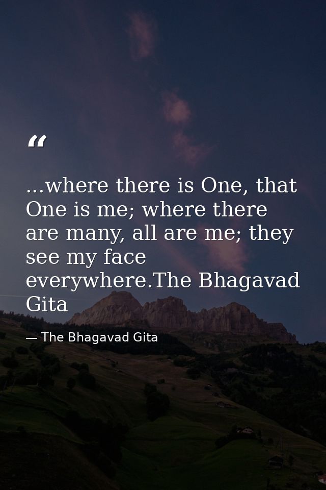 ...where there is One, that One is me; where there are many, all are me; they see my face everywhere.The Bhagavad Gita — The Bhagavad Gita