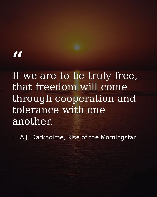 If we are to be truly free, that freedom will come through cooperation and tolerance with one another. — A.J. Darkholme, Rise of the Morningstar