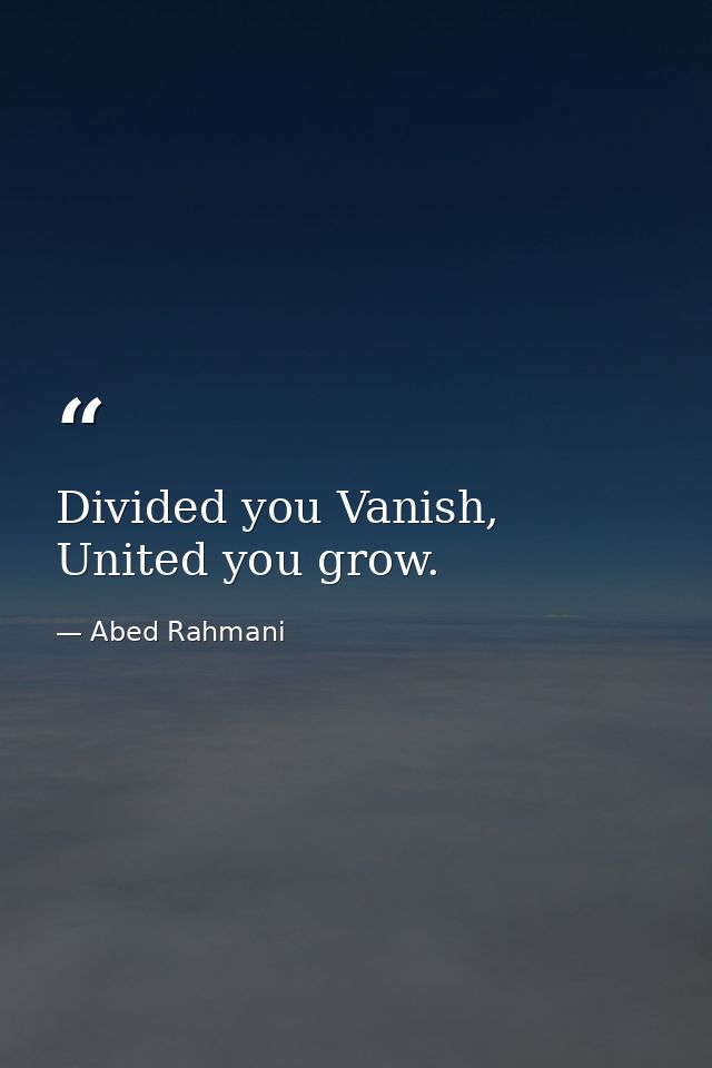 Divided you Vanish, United you grow. — Abed Rahmani