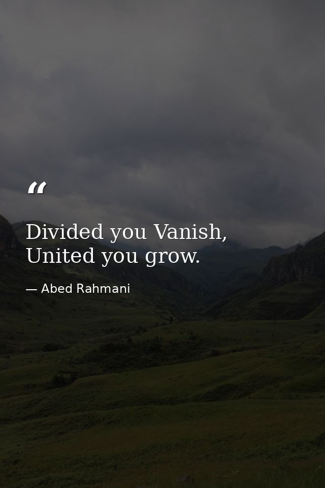 Divided you Vanish, United you grow. — Abed Rahmani