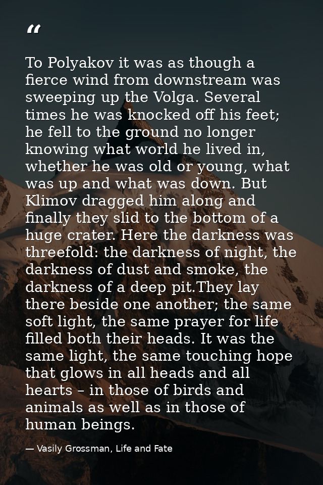 To Polyakov it was as though a fierce wind from downstream was sweeping up the Volga. Several times he was knocked off h — Vasily Grossman, Life and Fate