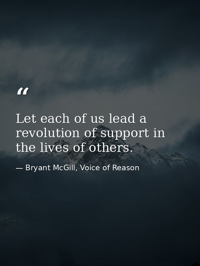Let each of us lead a revolution of support in the lives of others. — Bryant McGill, Voice of Reason