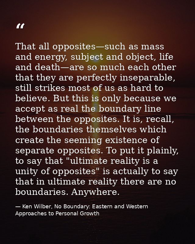 That all opposites—such as mass and energy, subject and object, life and death—are so much each other that they are perf — Ken Wilber, No Boundary: Eastern and Western Approaches to Personal Growth