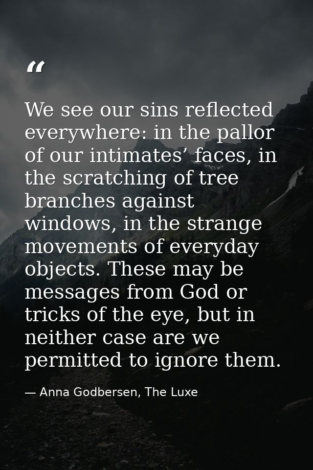We see our sins reflected everywhere: in the pallor of our intimates’ faces, in the scratching of tree branches against  — Anna Godbersen, The Luxe