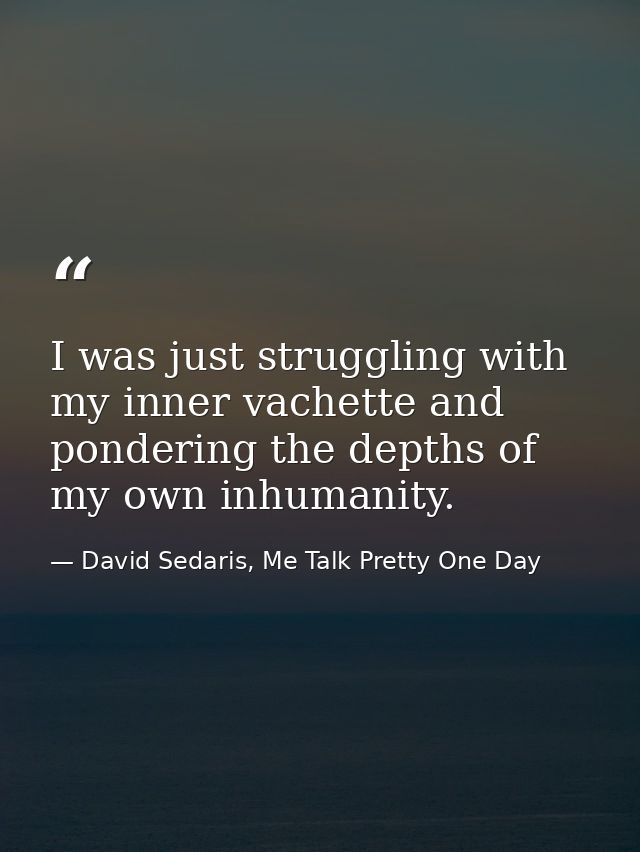 I was just struggling with my inner vachette and pondering the depths of my own inhumanity. — David Sedaris, Me Talk Pretty One Day
