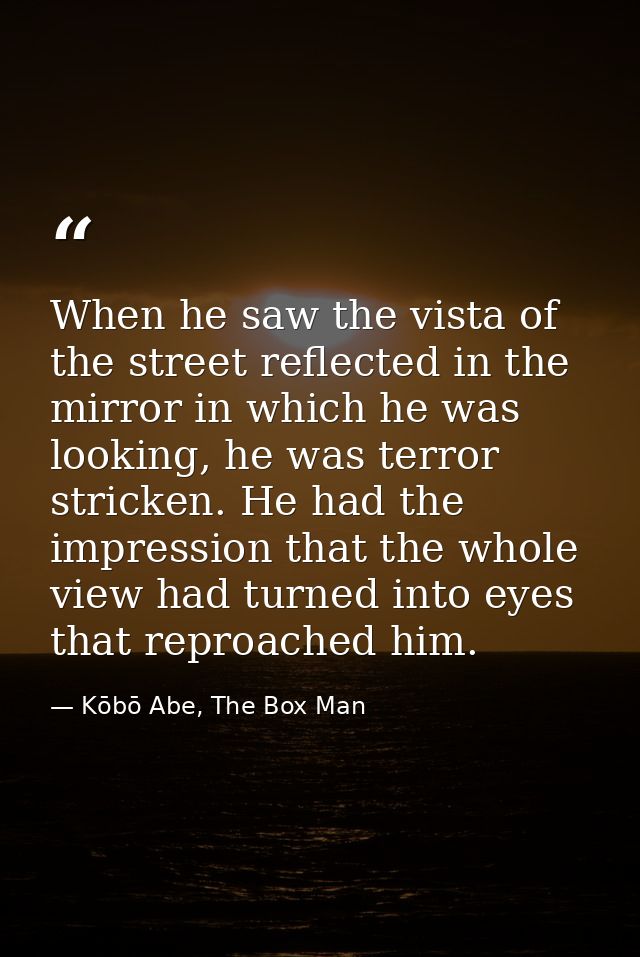 When he saw the vista of the street reflected in the mirror in which he was looking, he was terror stricken. He had the  — Kōbō Abe, The Box Man