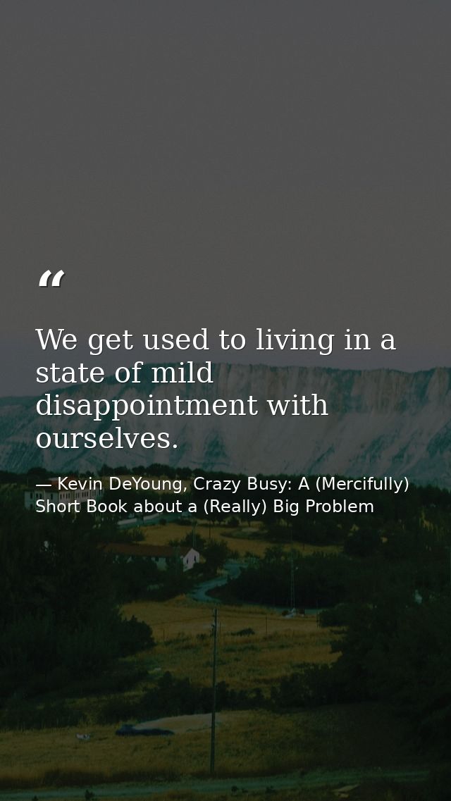 We get used to living in a state of mild disappointment with ourselves. — Kevin DeYoung, Crazy Busy: A (Mercifully) Short Book about a (Really) Big Problem