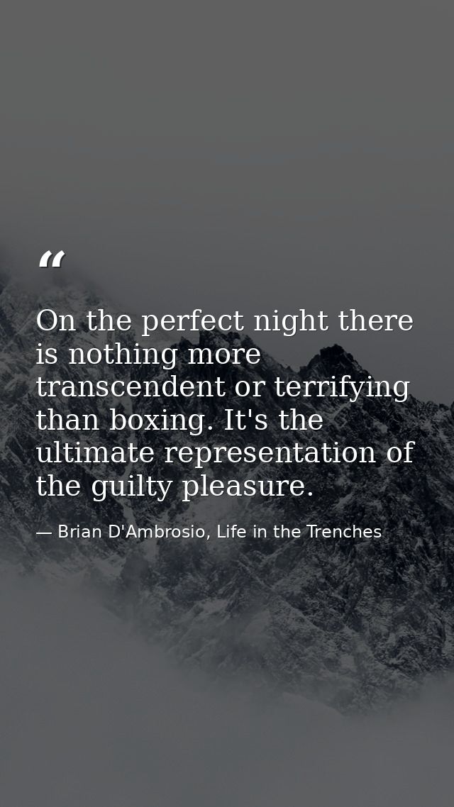 On the perfect night there is nothing more transcendent or terrifying than boxing. It's the ultimate representation of t — Brian D'Ambrosio, Life in the Trenches