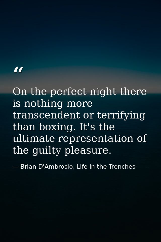 On the perfect night there is nothing more transcendent or terrifying than boxing. It's the ultimate representation of t — Brian D'Ambrosio, Life in the Trenches