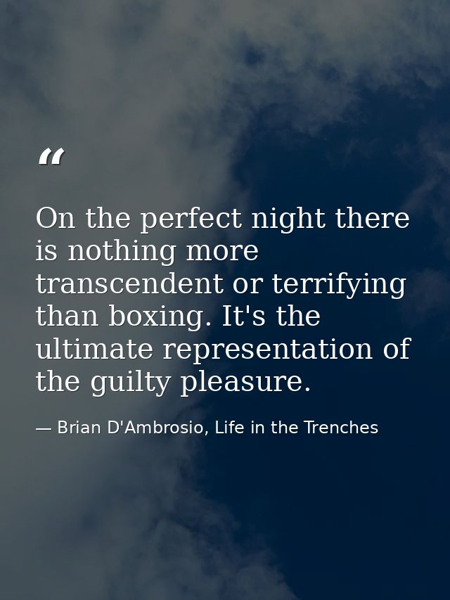 On the perfect night there is nothing more transcendent or terrifying than boxing. It's the ultimate representation of t — Brian D'Ambrosio, Life in the Trenches