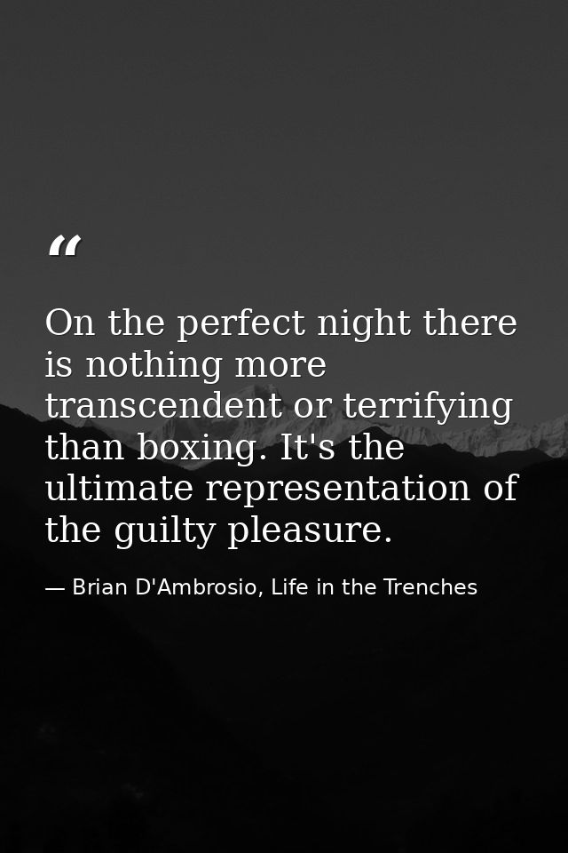 On the perfect night there is nothing more transcendent or terrifying than boxing. It's the ultimate representation of t — Brian D'Ambrosio, Life in the Trenches