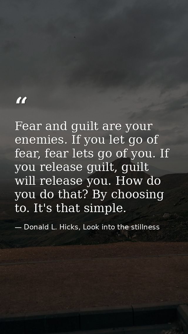 Fear and guilt are your enemies. If you let go of fear, fear lets go of you. If you release guilt, guilt will release yo — Donald L. Hicks, Look into the stillness