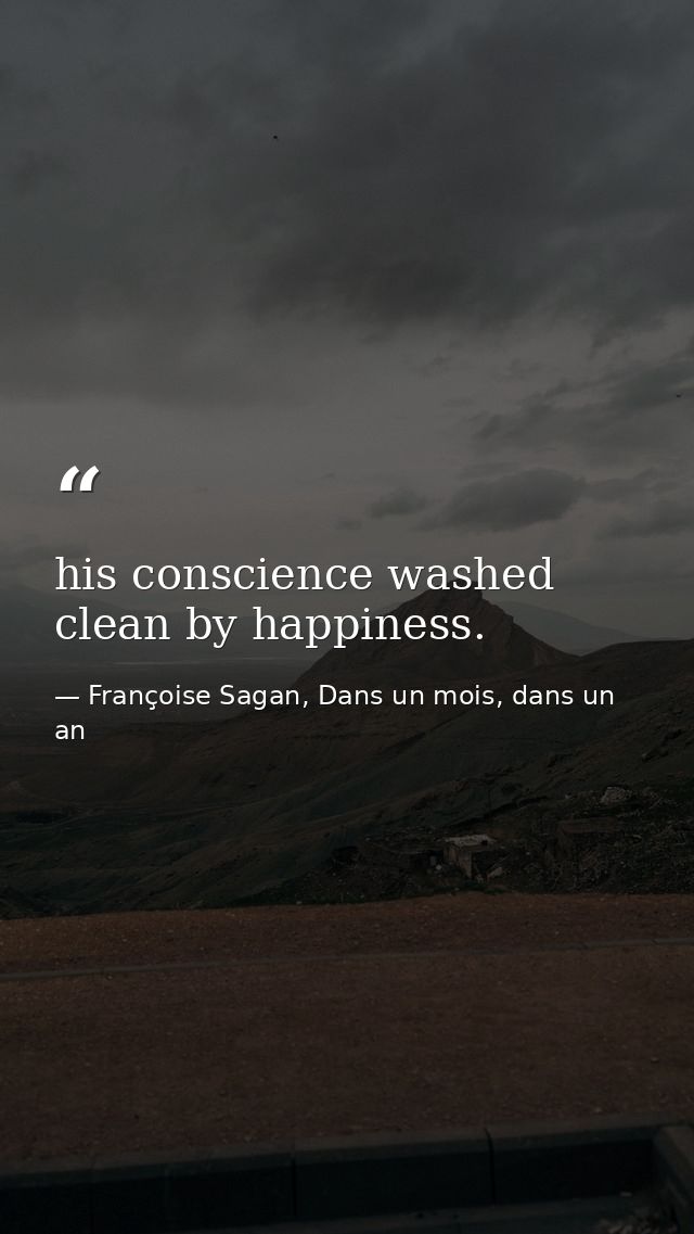 his conscience washed clean by happiness. — Françoise Sagan, Dans un mois, dans un an